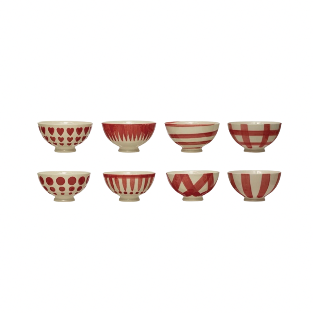 Assorted Round Red and Cream Stoneware Bowls