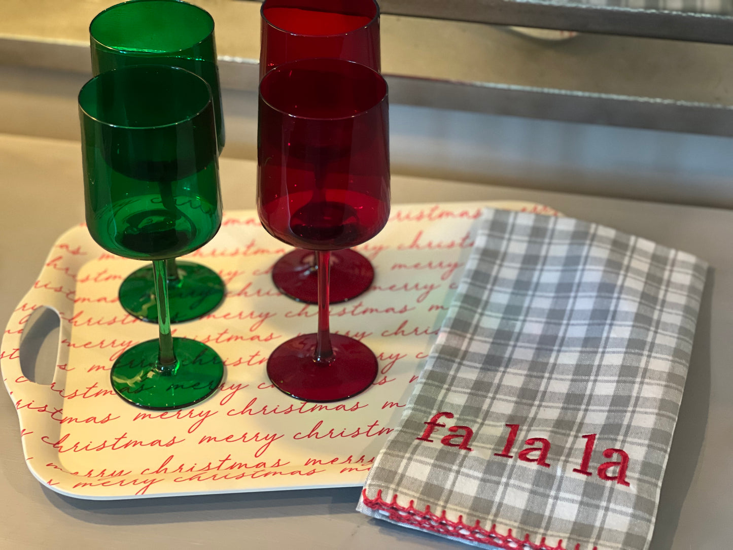 Gray Plaid Fa La La Tea Towel