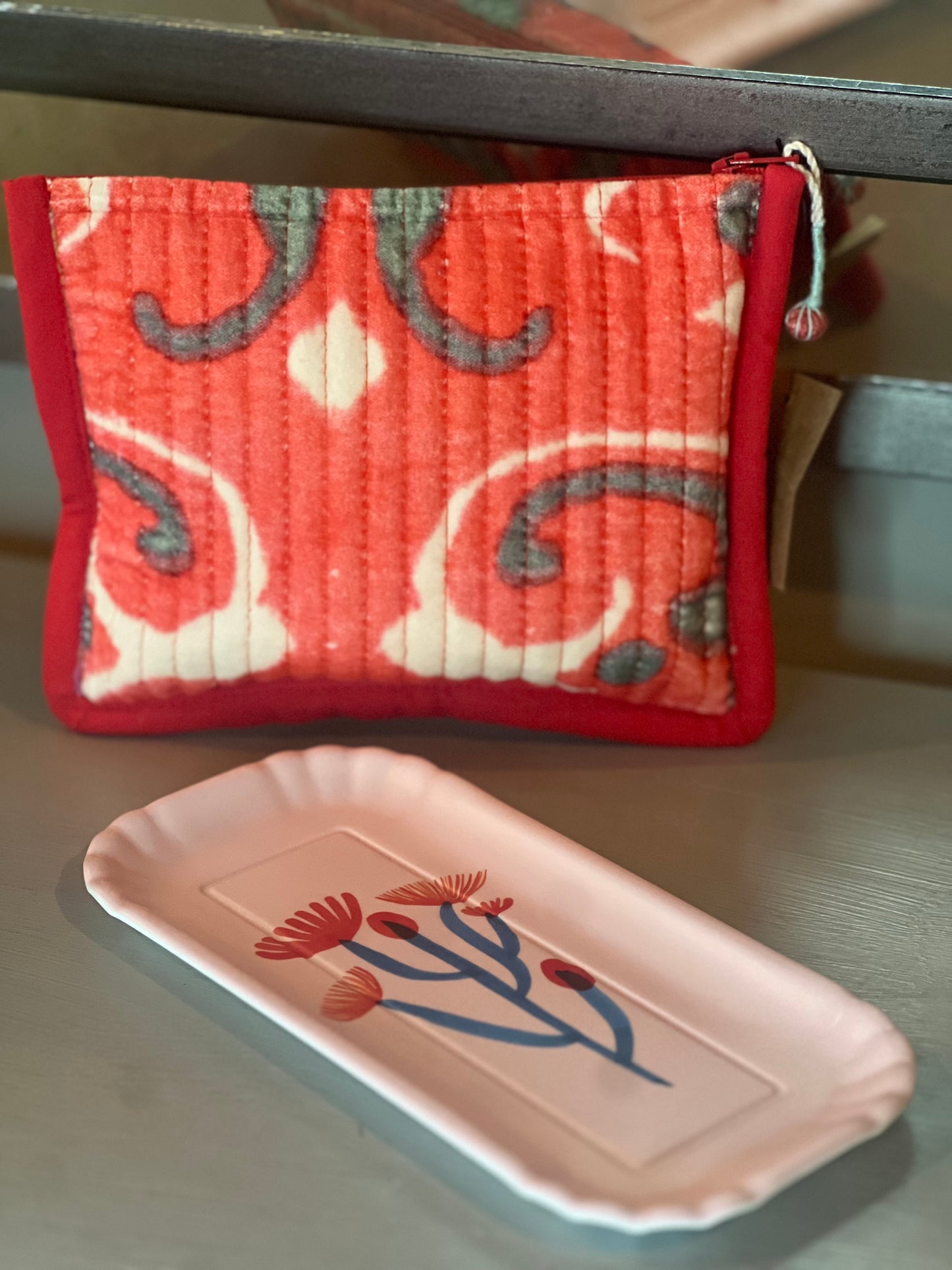 Pink and Green Floral Melamine Tray