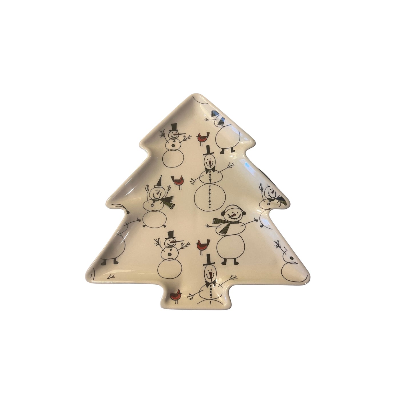Stoneware Tree Shaped Plate- Snowman
