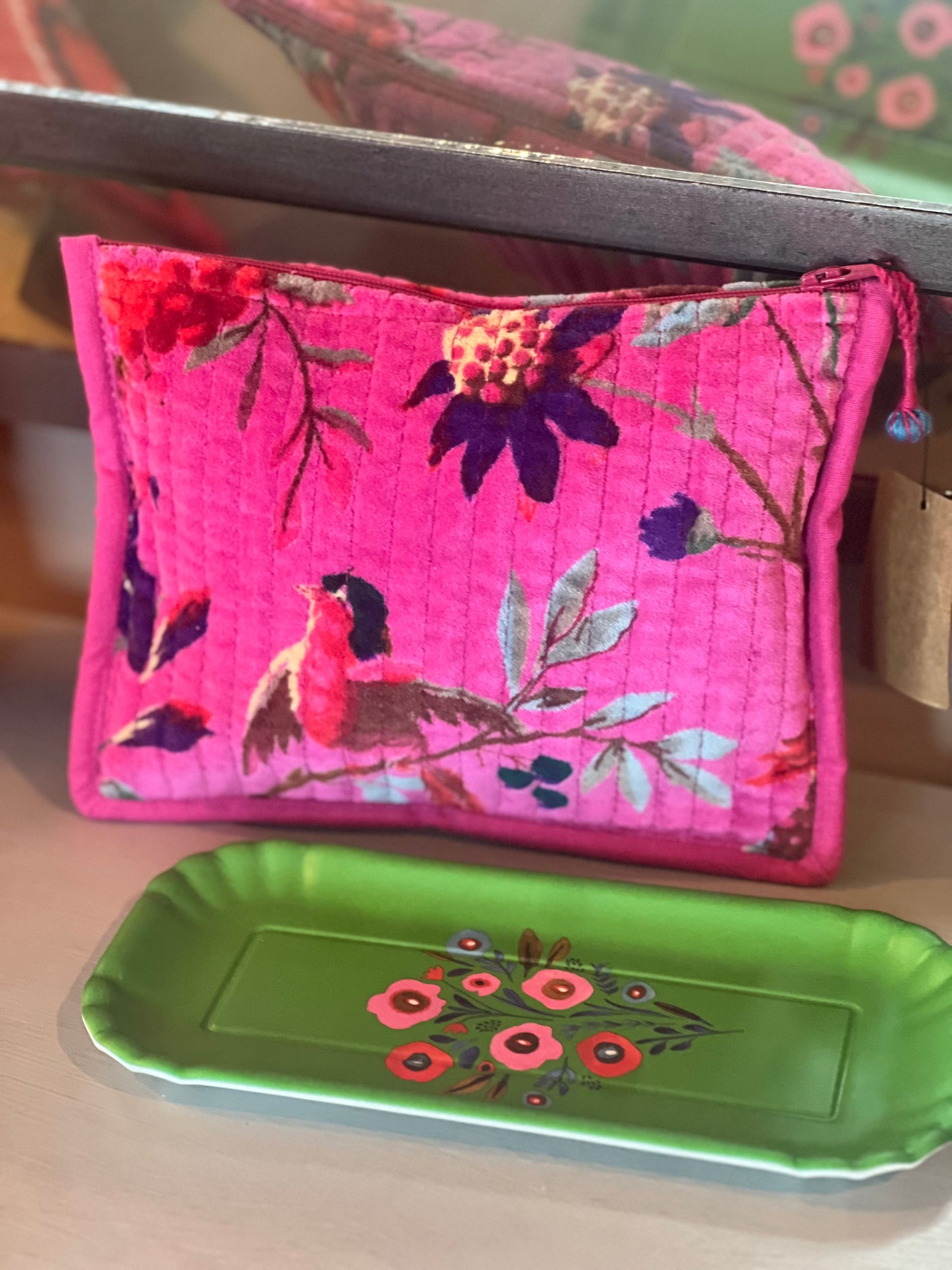 Pink and Green Floral Melamine Tray