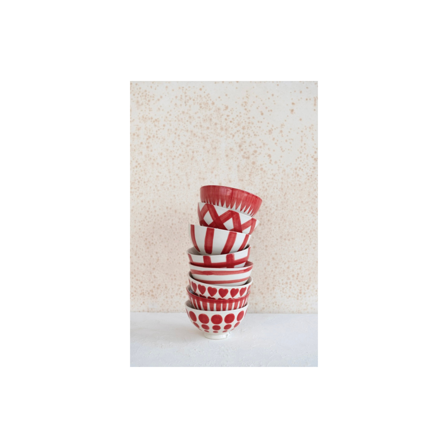 Assorted Round Red and Cream Stoneware Bowls