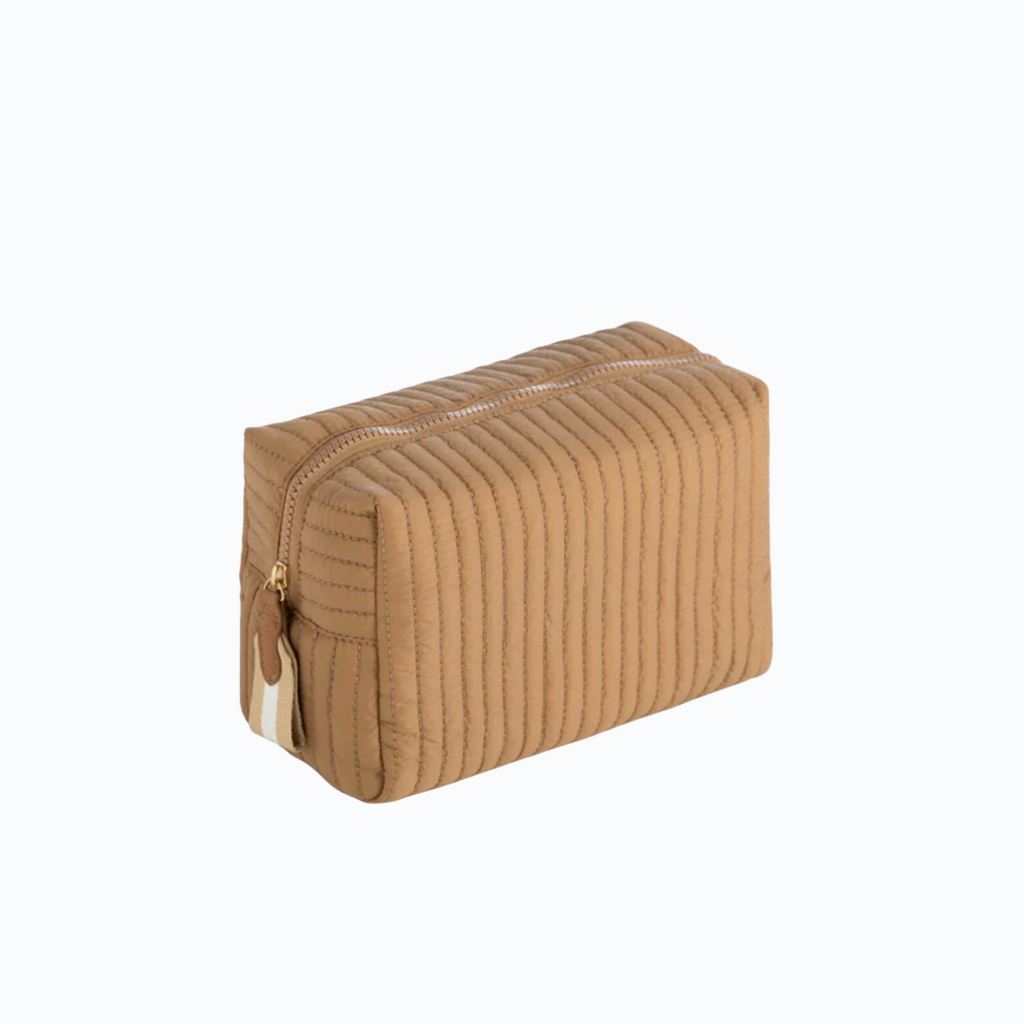 Tan Quilted Large Nylon Makeup Bag