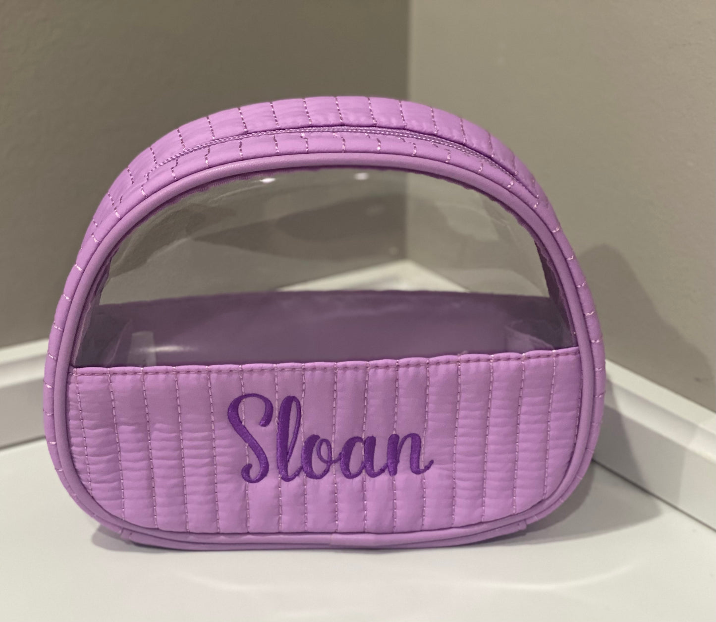 Ezra Quilted Nylon Half Moon Cosmetic Pouch- Lilac