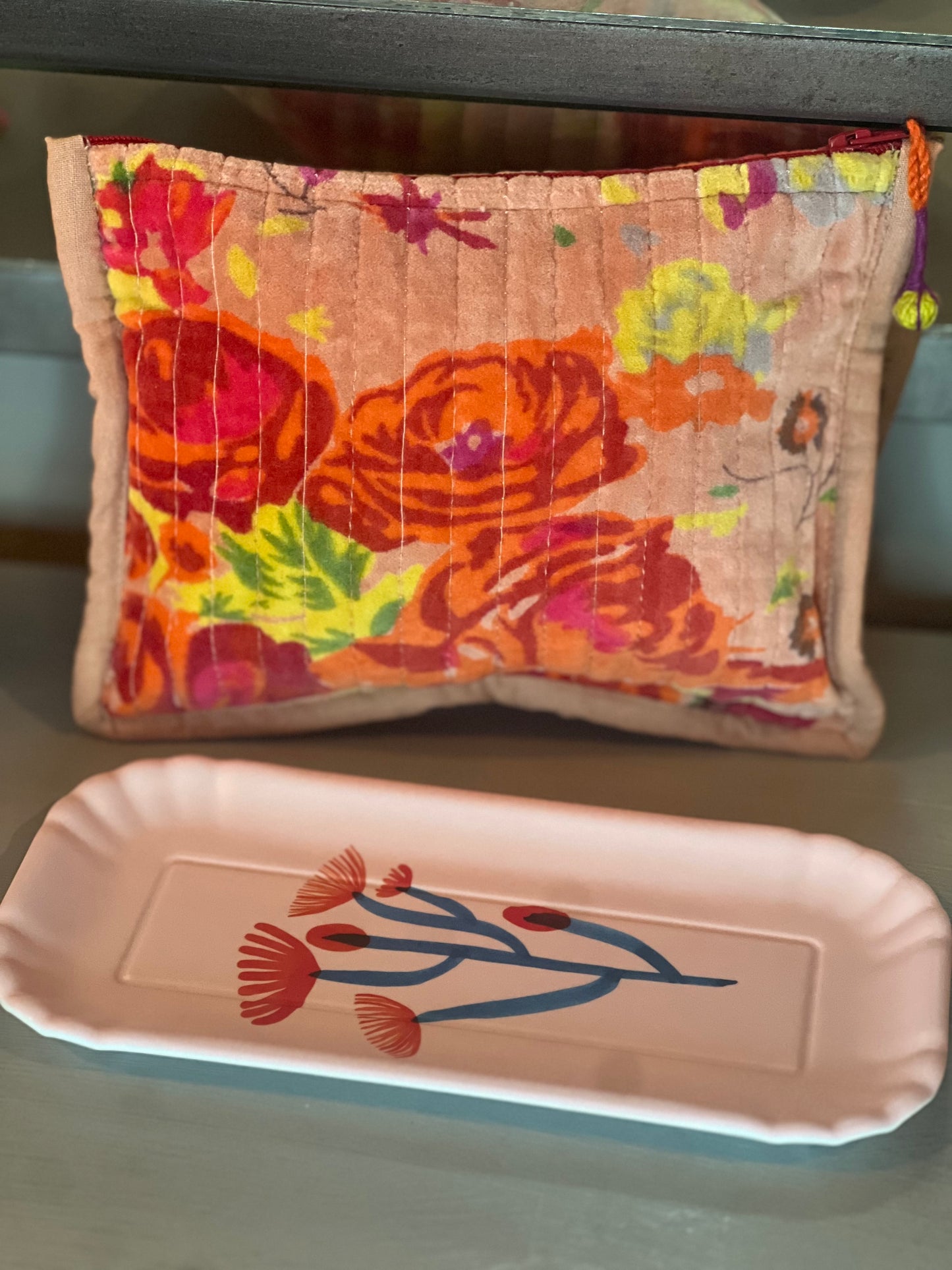 Pink and Green Floral Melamine Tray