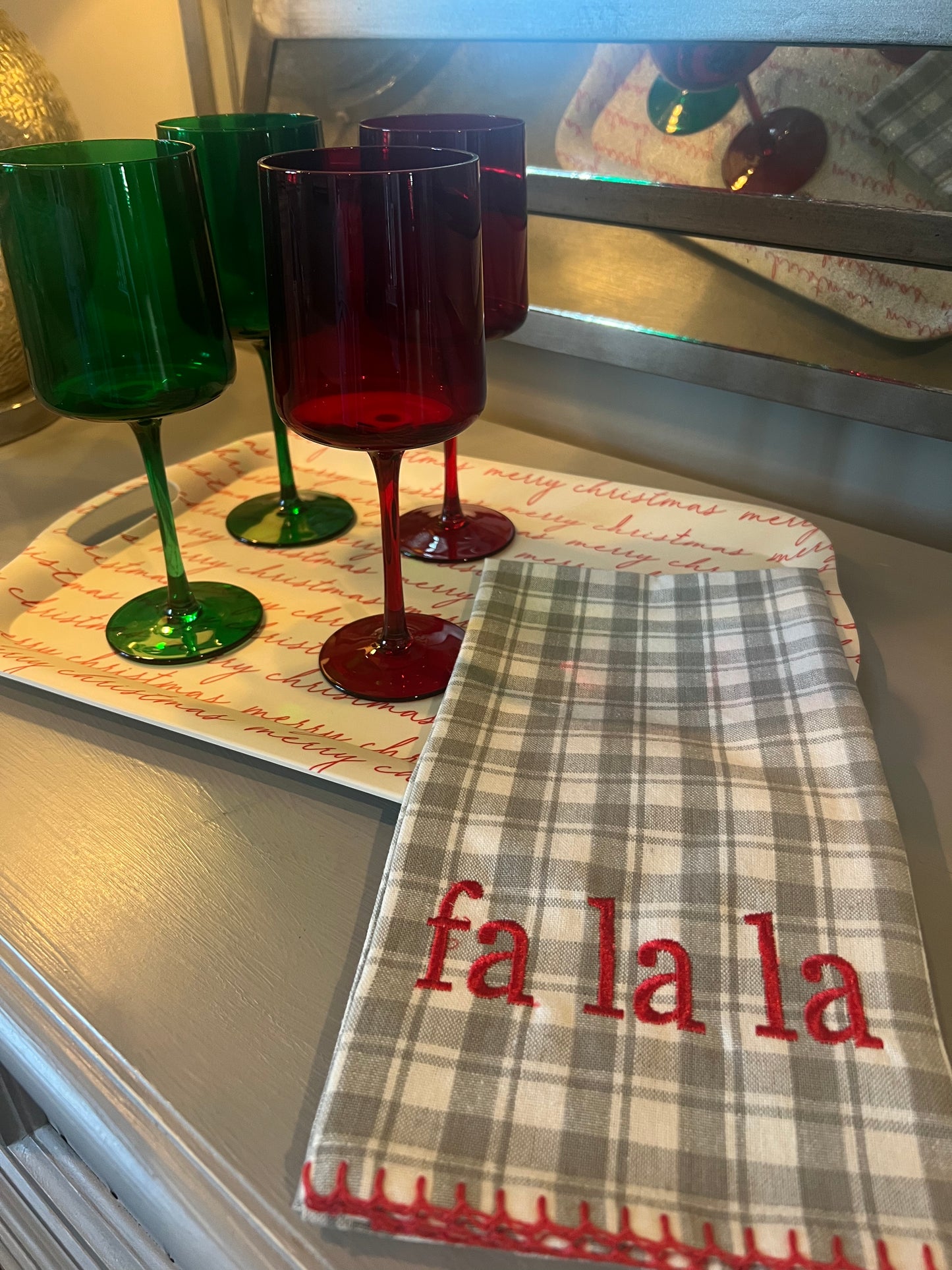 Gray Plaid Fa La La Tea Towel