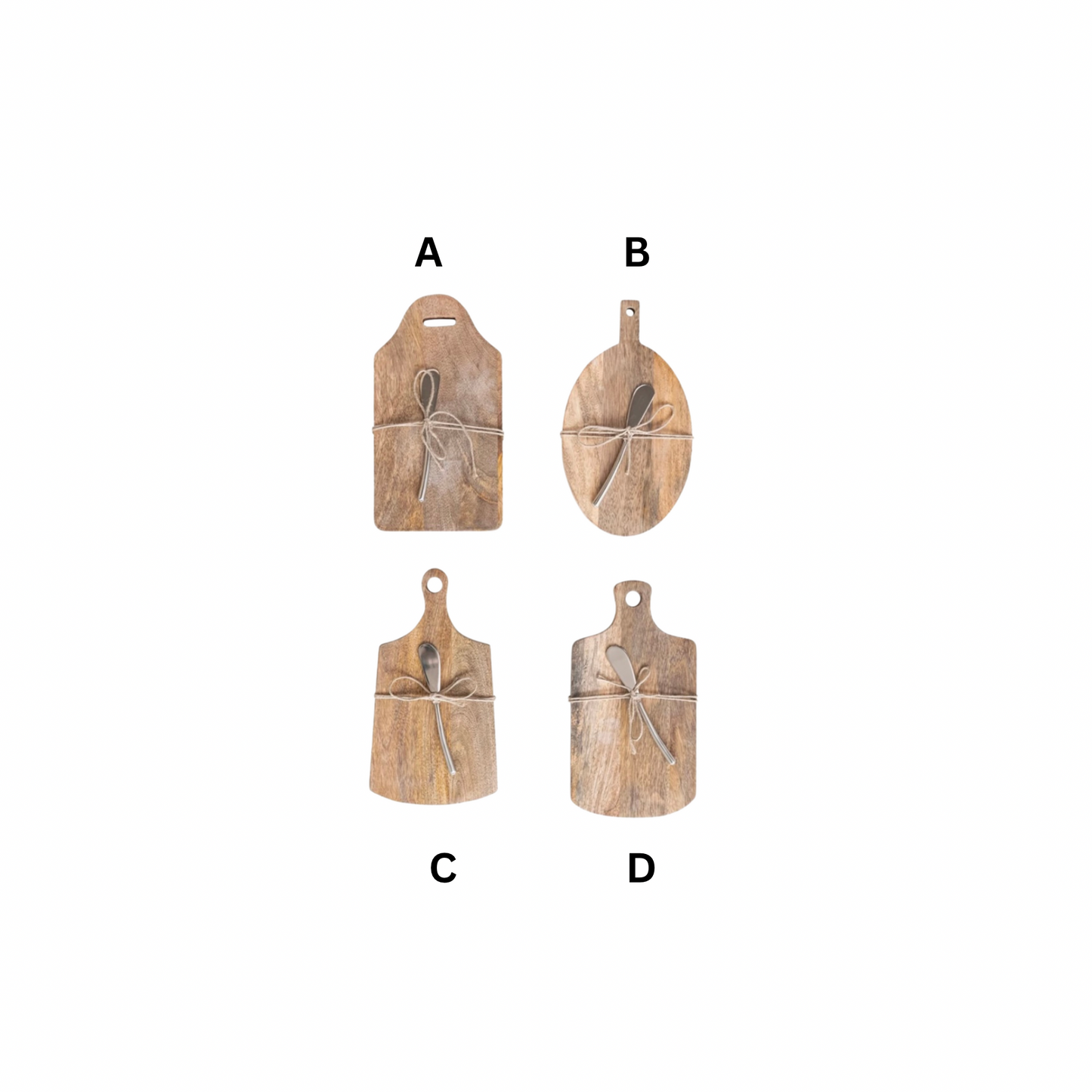 Mango Wood Cheese Cutting Board with Handle and Canapé Knife- 4 styles