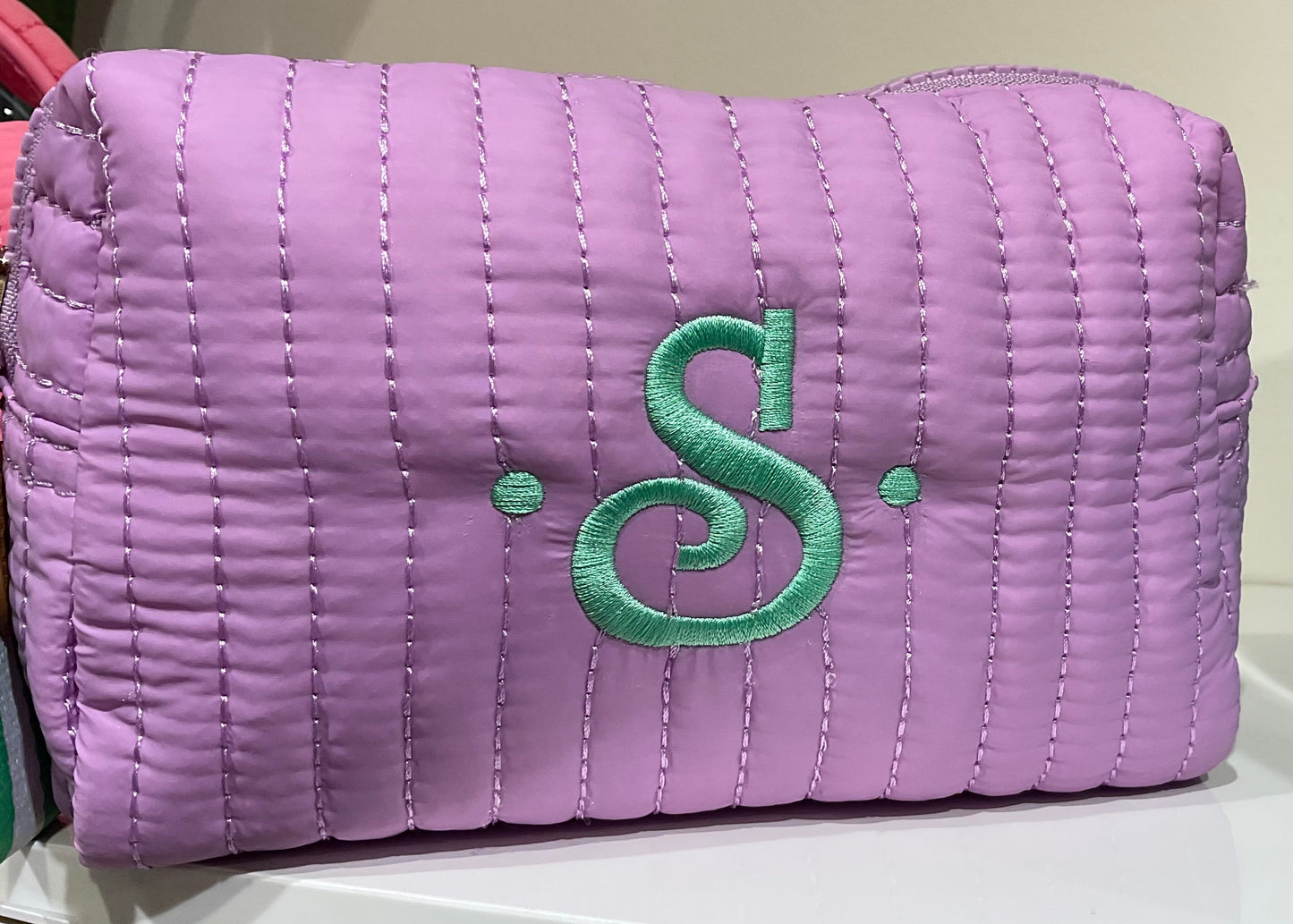 Lilac Small Nylon Quilted Cosmetic Pouch