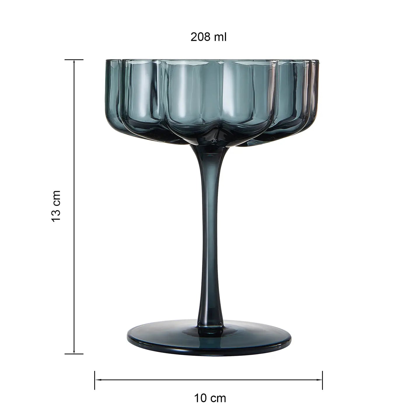 Flower Vintage Wavy Petals Glass Coupe 7oz, (Muted) 6 colors
