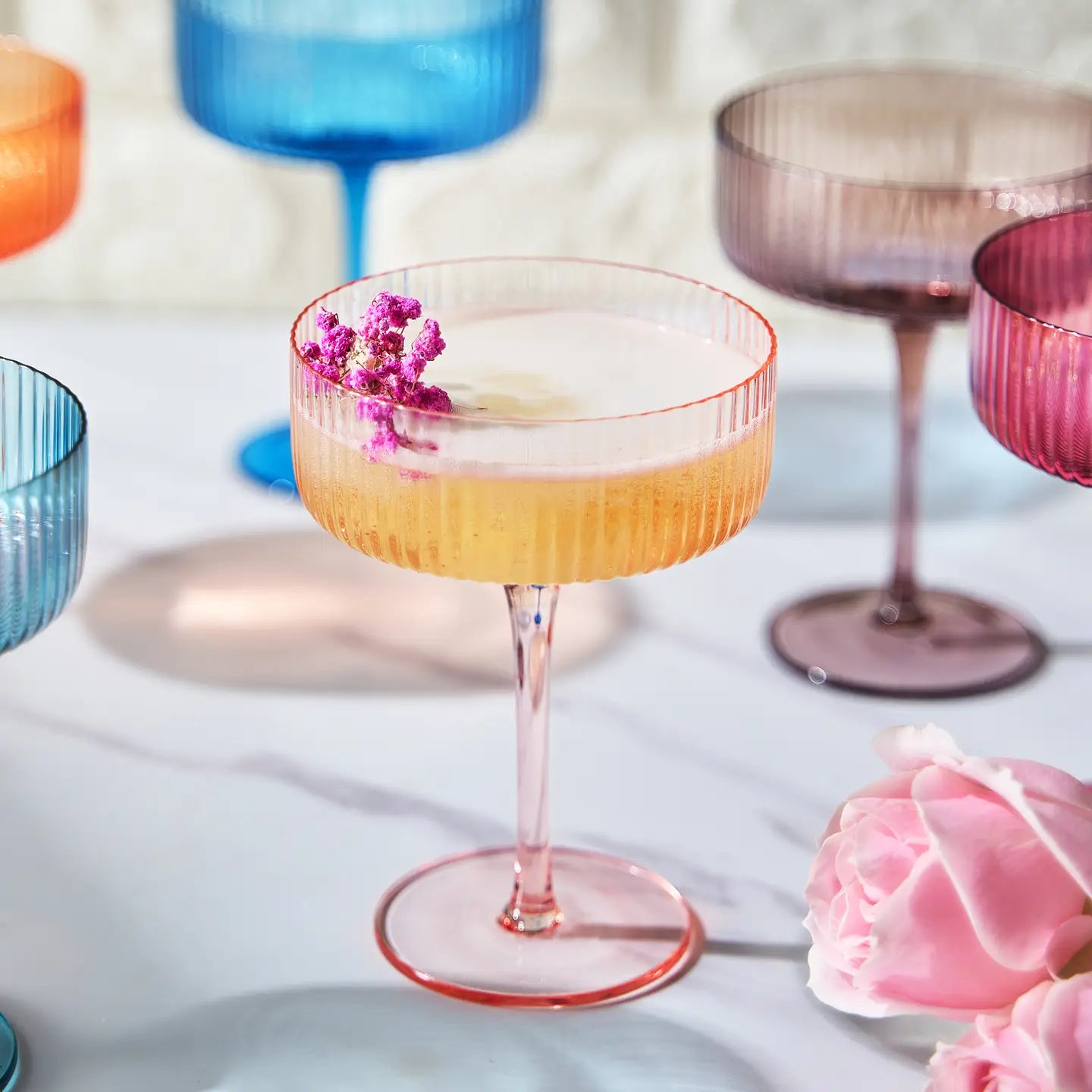 Ribbed Vintage Art Deco Coupe Glasses | 10 oz Glass