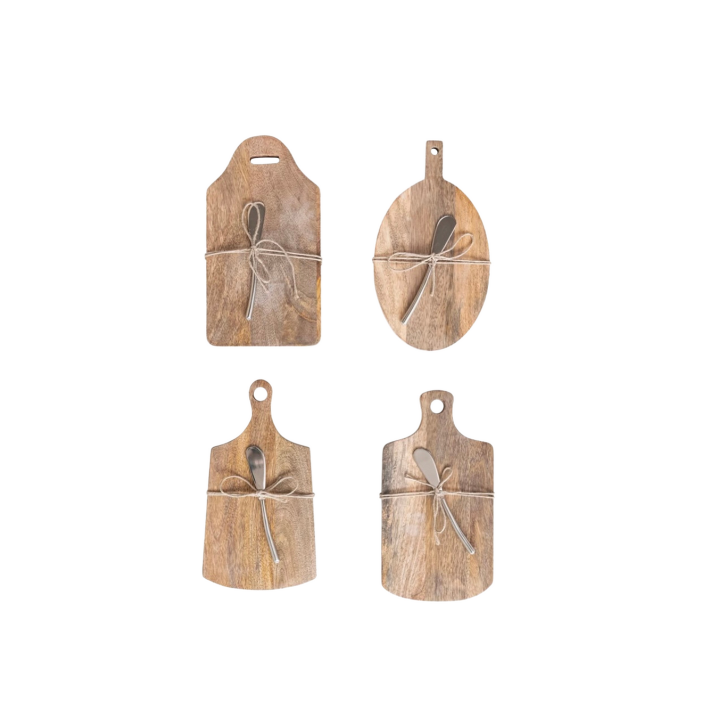 Mango Wood Cheese Cutting Board with Handle and Canapé Knife- 4 styles