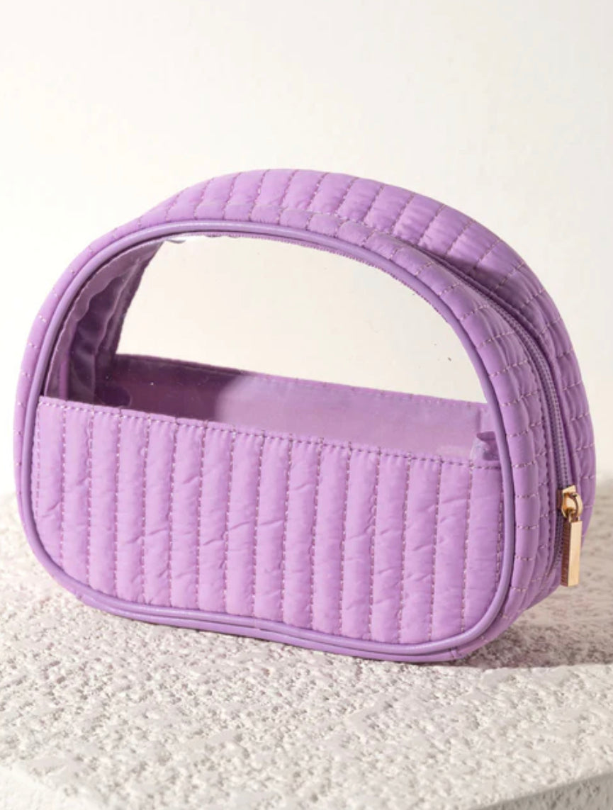 Ezra Quilted Nylon Half Moon Cosmetic Pouch- Lilac