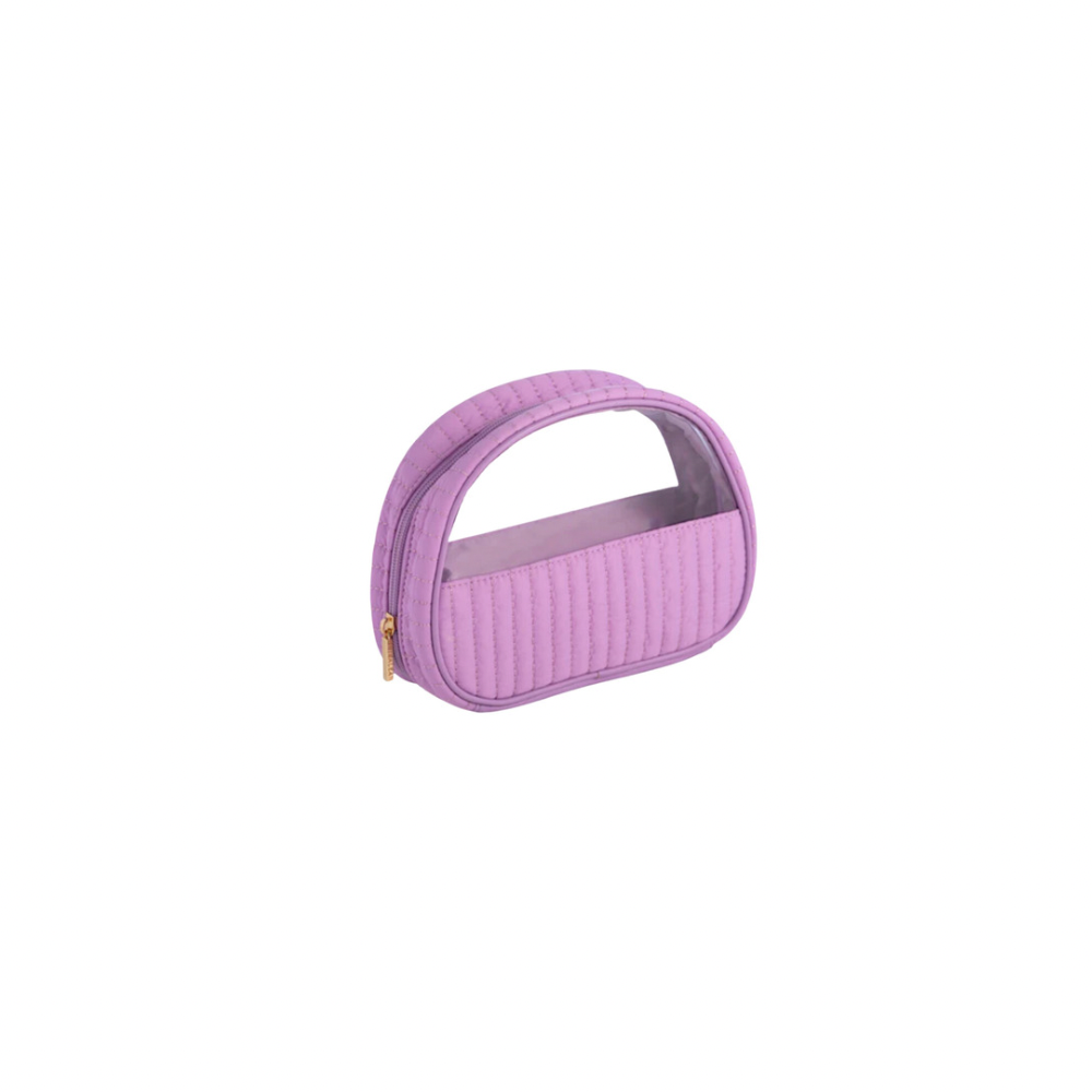 Ezra Quilted Nylon Half Moon Cosmetic Pouch- Lilac