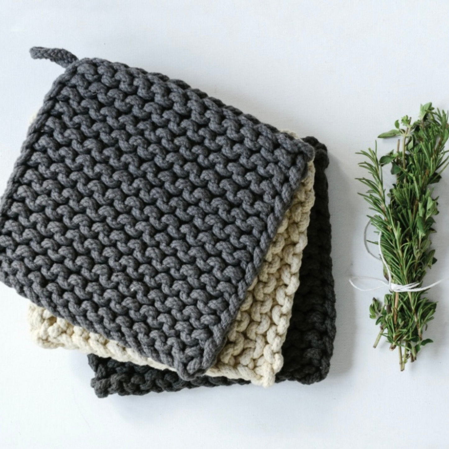 Cotton Crocheted Pot Holder- Dark Gray
