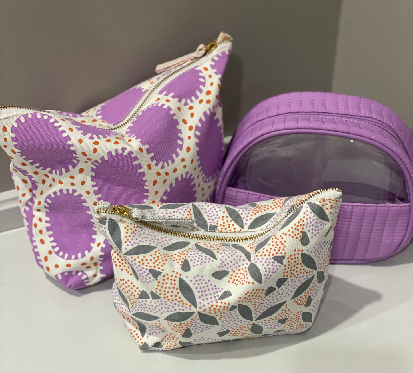 Ezra Quilted Nylon Half Moon Cosmetic Pouch- Lilac