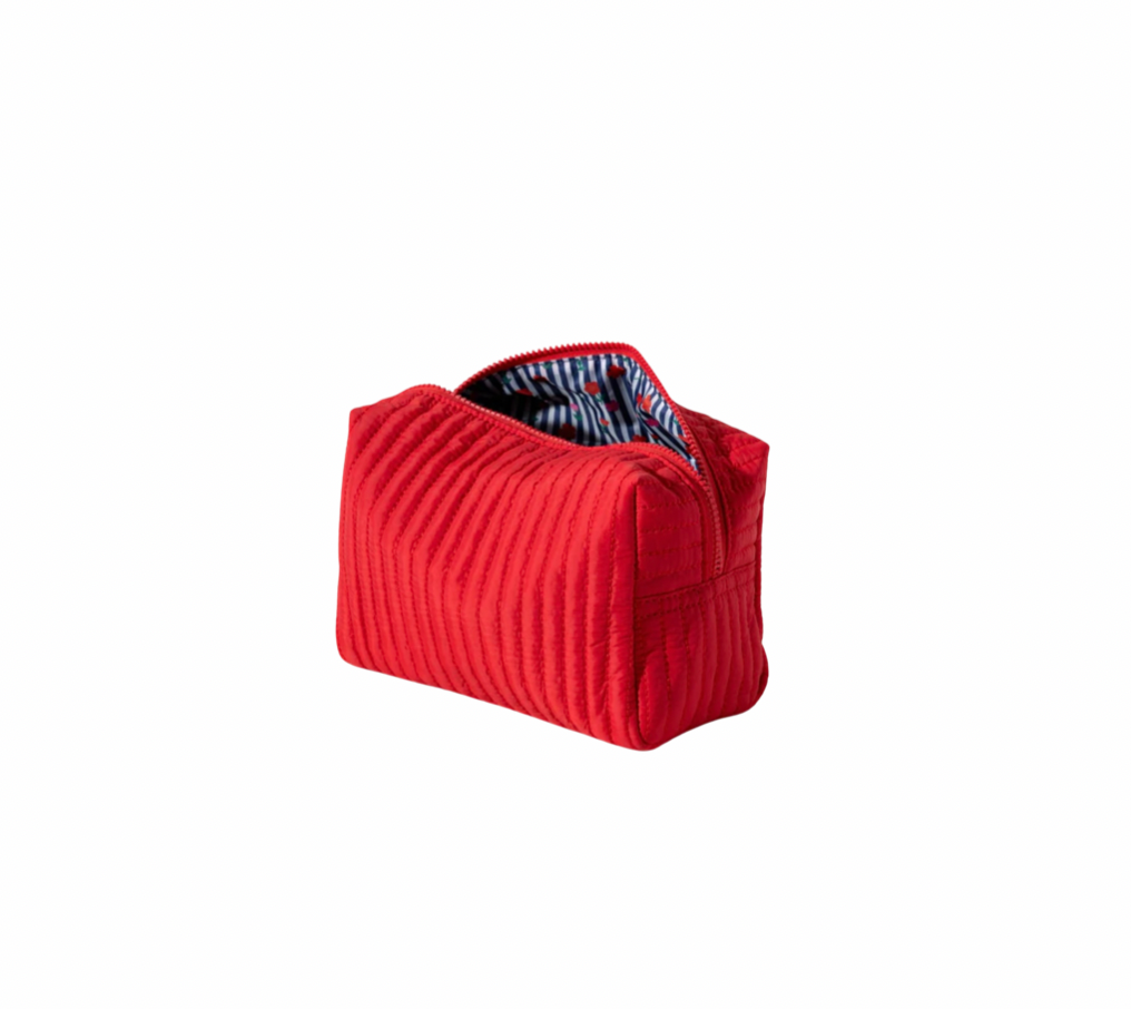 Red Quilted Large Nylon Makeup Bag