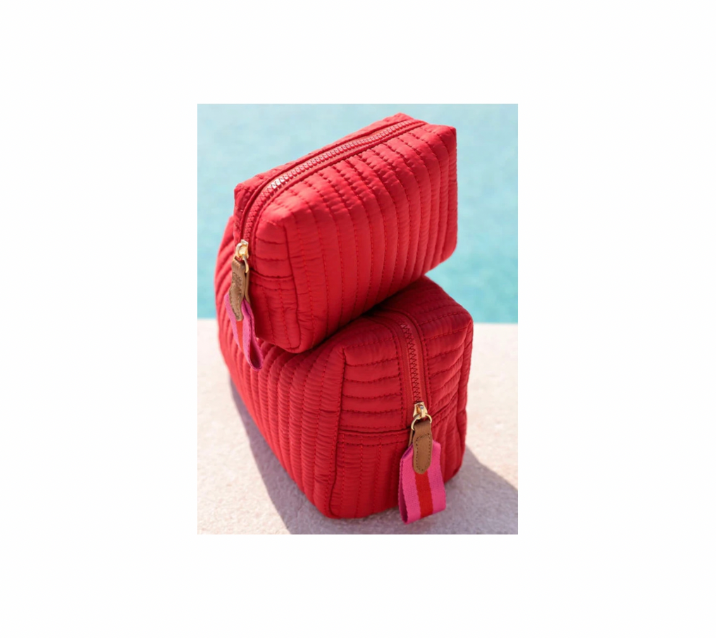 Red Quilted Large Nylon Makeup Bag