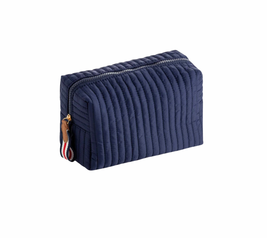 Navy Quilted Large Nylon Makeup Bag