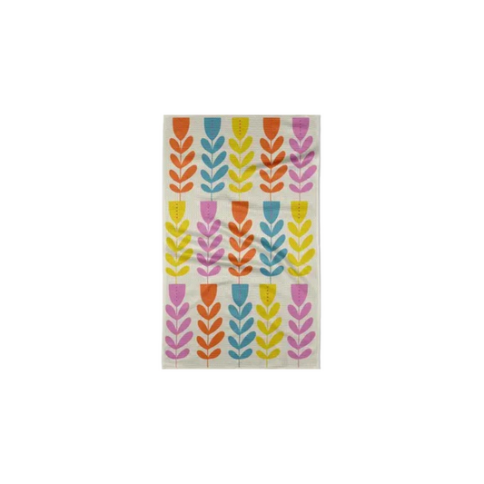 Geometry Folk Art Tulips Tea Towel