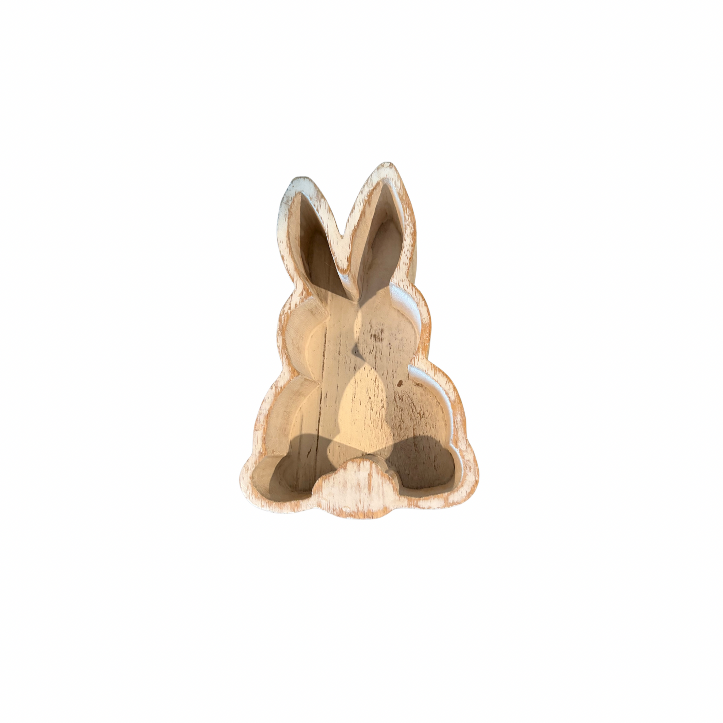 Whitewashed Wooden Rabbit Bowl