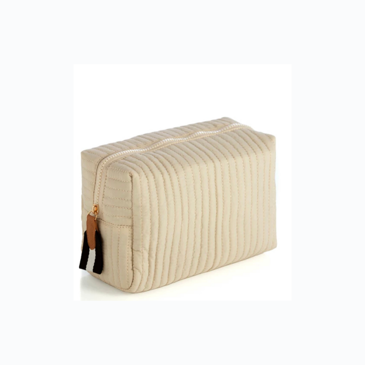 Ivory Quilted Large Nylon Makeup Bag