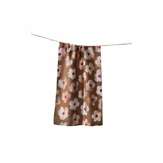 Geometry Brushed Bouquet Brown Tea Towel