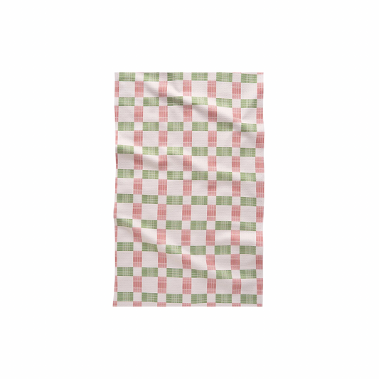 Geometry Be Merry Plaid Tea Towel