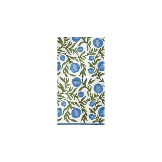 Blue Pomegranate Block-Print Paper Guest Napkins