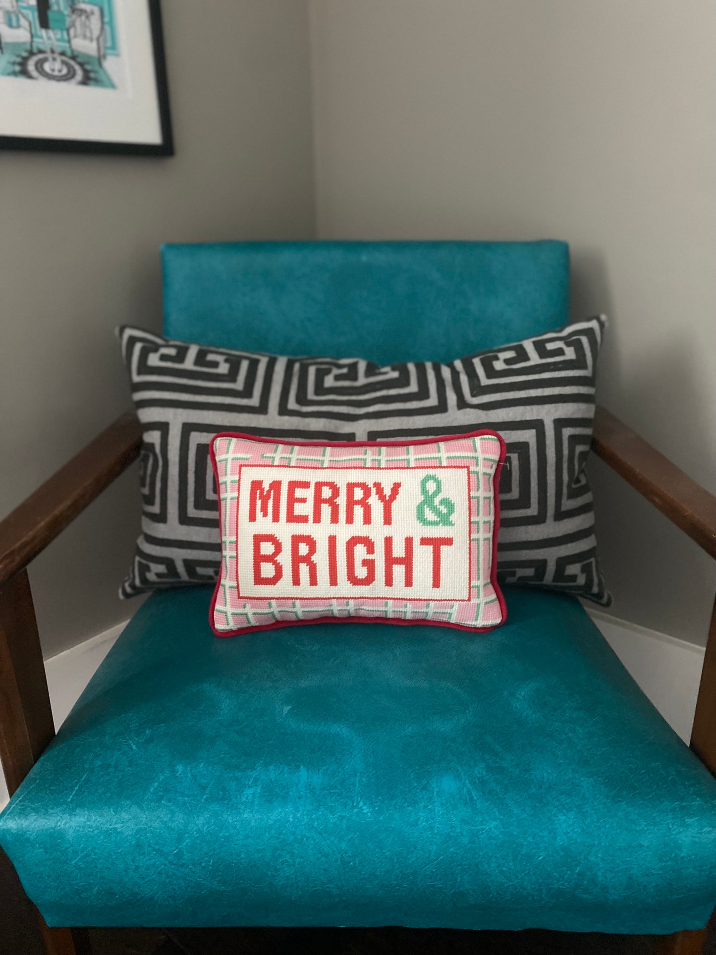 Merry and Bright Needlepoint Pillow