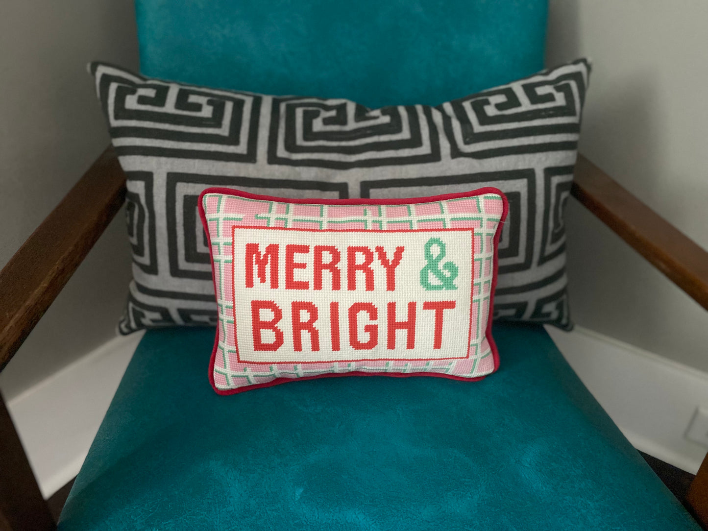 Merry and Bright Needlepoint Pillow