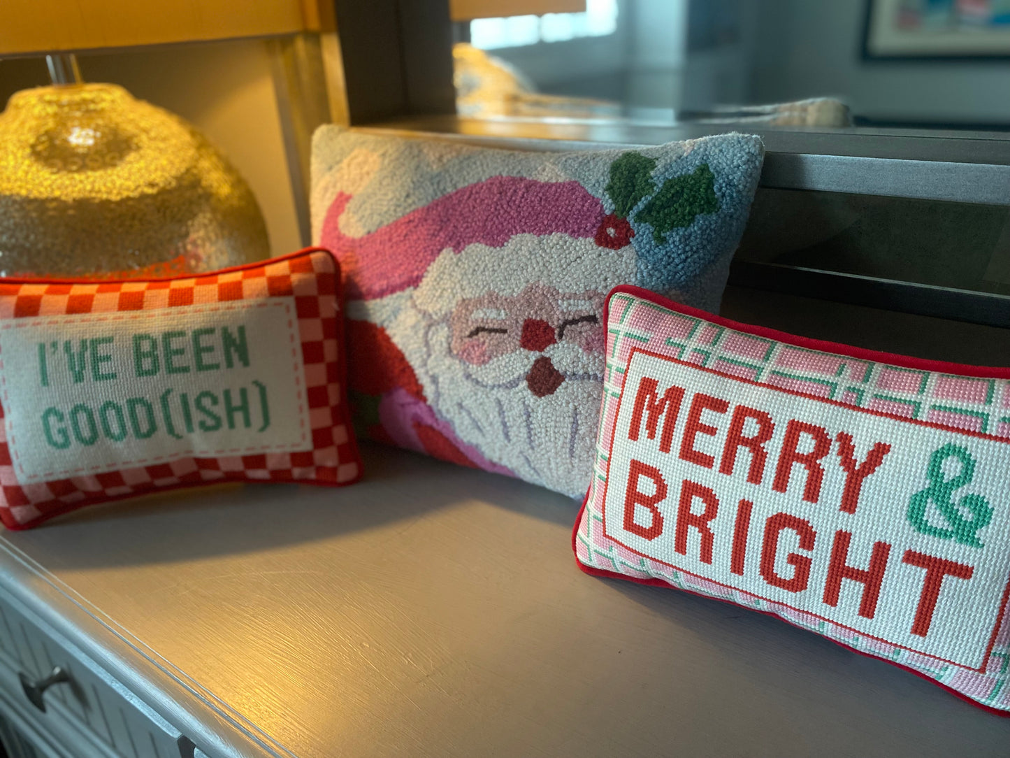 Merry and Bright Needlepoint Pillow