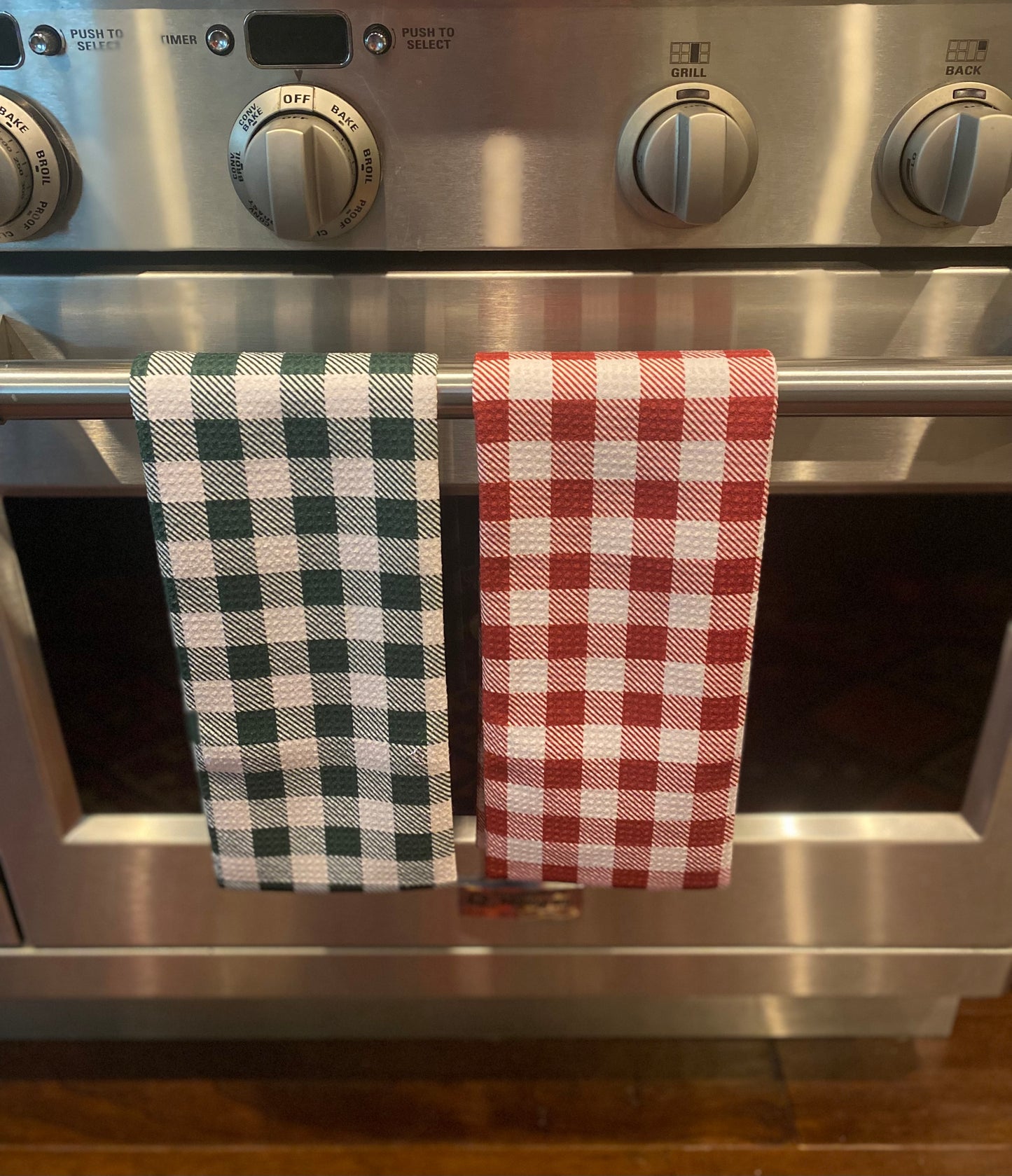 Geometry Christmas Gingham Red Tea Towel