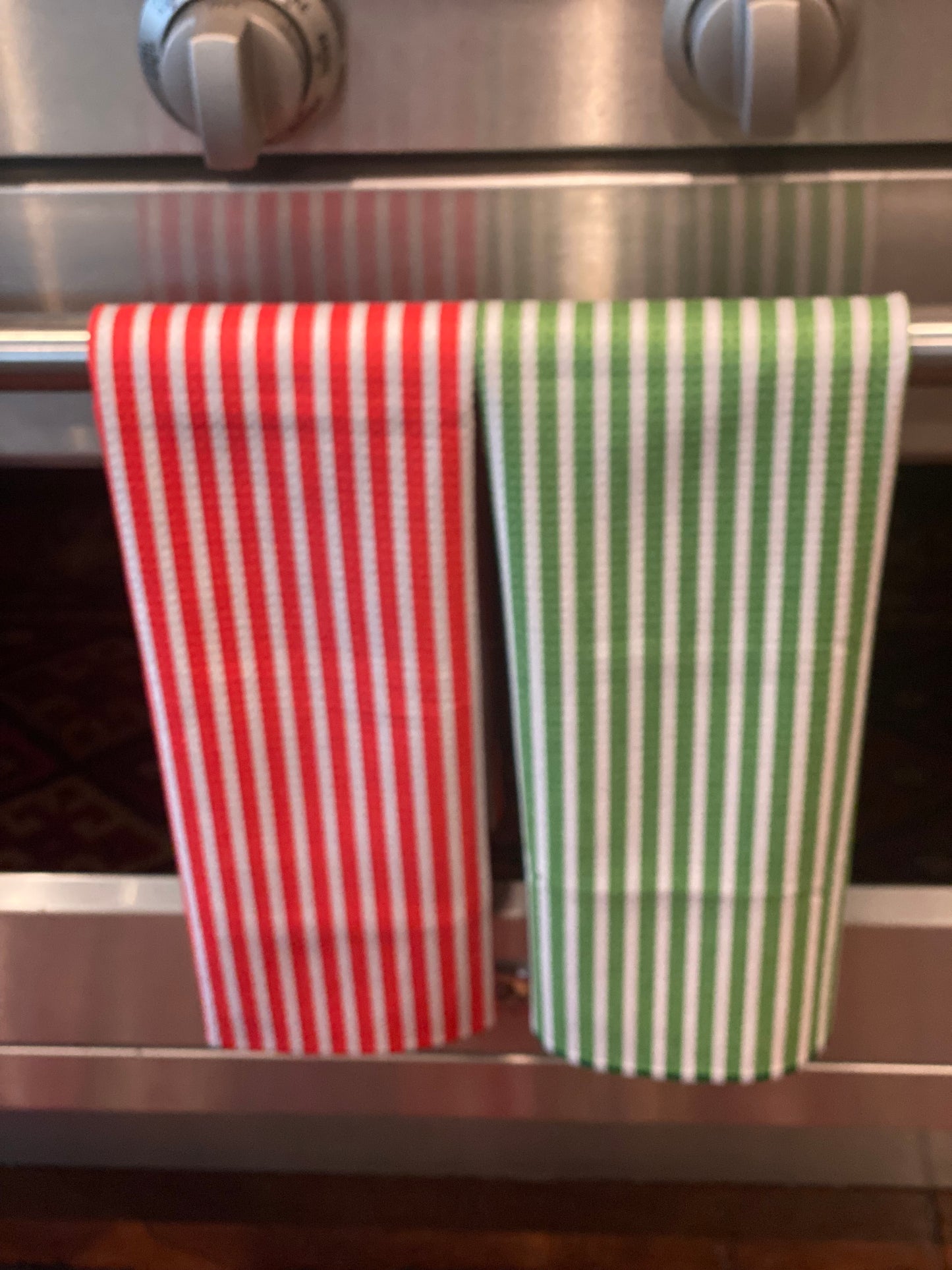 Geometry Red and Green Stripe Double Sided Tea Towel