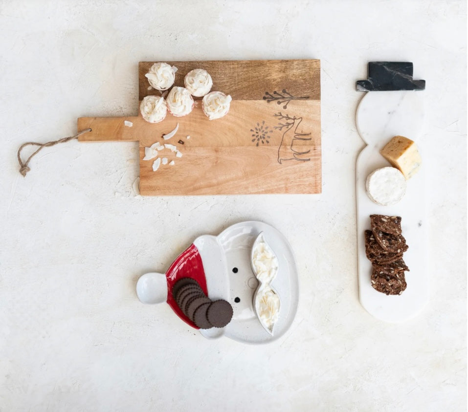 Marble Snowman Shaped Cheese/Cutting Board, White & Black