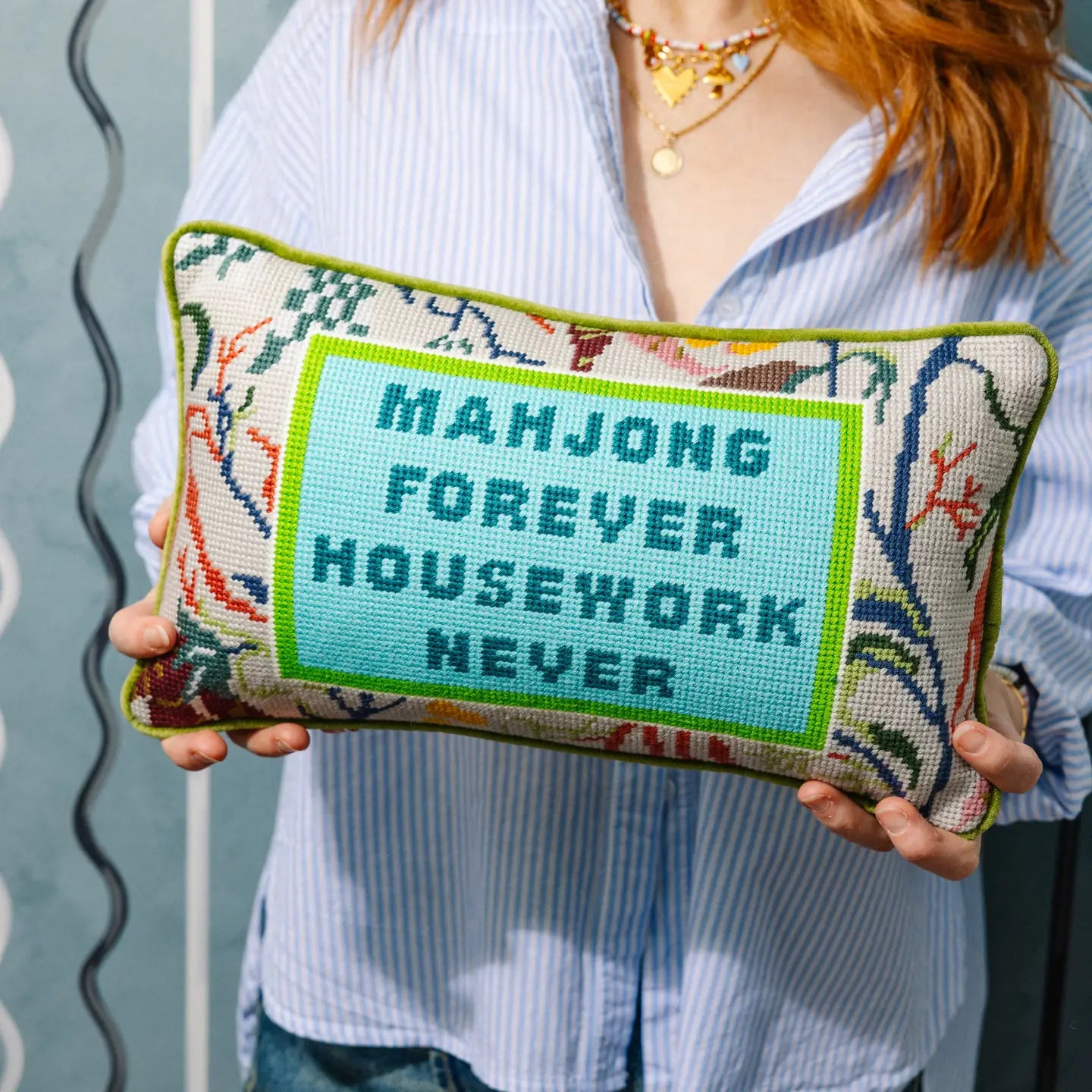 Mahjong Needlepoint Pillow