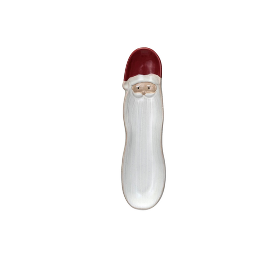 Stoneware Santa Shaped Plate, White & Red